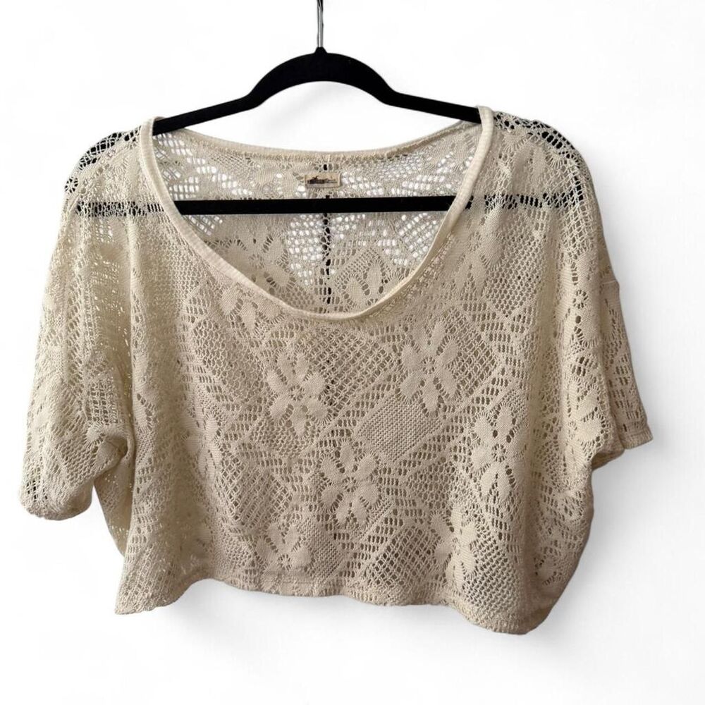 Fairy Boho Festival Cream Crochet Knit Crop Top Size L